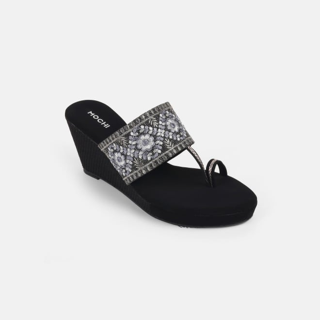 Mochi Women Black Ethnic Slip Ons (SKU: 34-357-11-36)