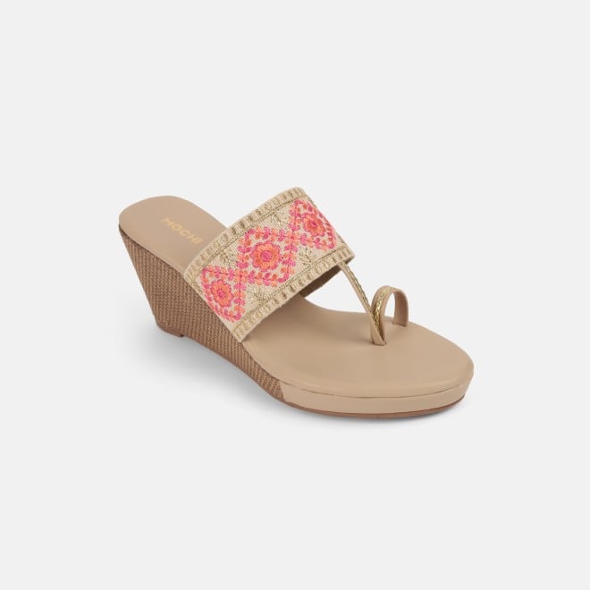 Mochi Women Beige Ethnic Slip Ons (SKU: 34-357-20-36)