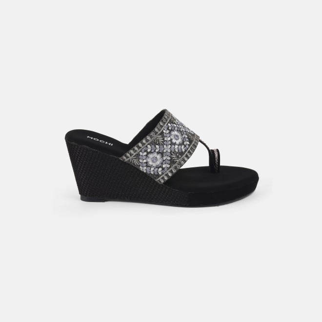 Mochi Women Black Ethnic Slip Ons (SKU: 34-357-11-36)