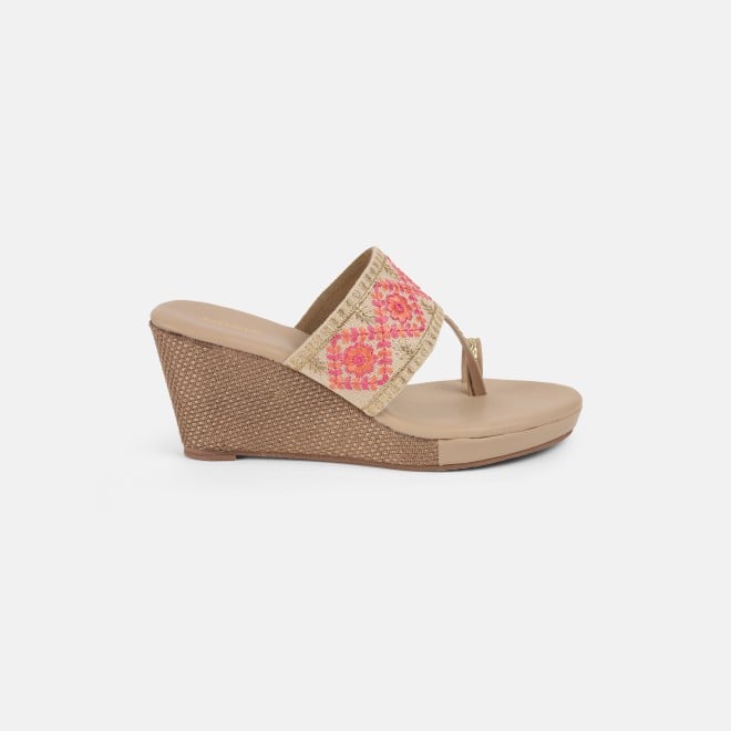 Mochi Women Beige Ethnic Slip Ons (SKU: 34-357-20-36)