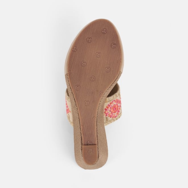 Mochi Women Beige Ethnic Slip Ons (SKU: 34-357-20-36)