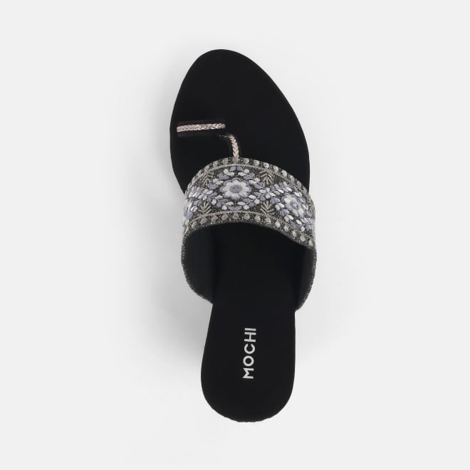 Mochi Women Black Ethnic Slip Ons (SKU: 34-357-11-36)