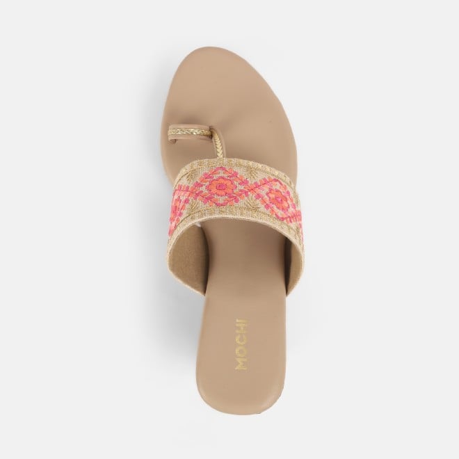 Mochi Women Beige Ethnic Slip Ons (SKU: 34-357-20-36)