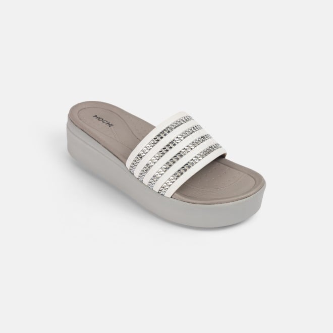 Mochi Women White Casual Slip Ons