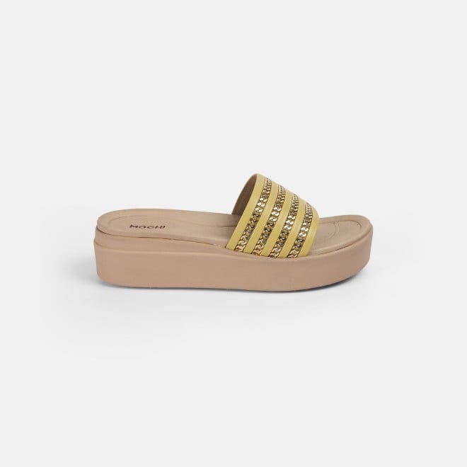 Mochi Women Yellow Casual Slip Ons (SKU: 34-360-33-36)