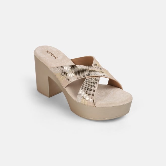Mochi Women Gold Casual Slip Ons