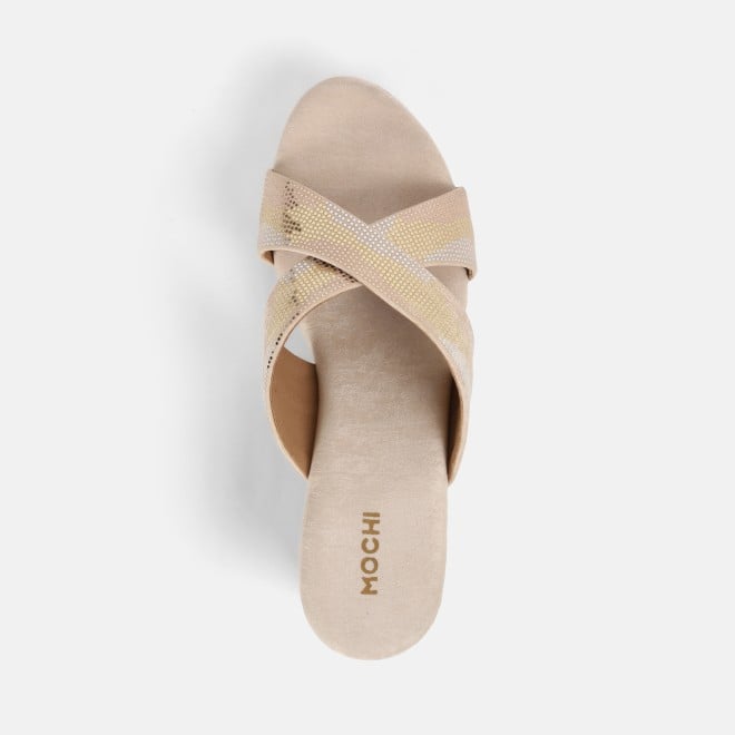 Mochi Women Gold Casual Slip Ons (SKU: 34-375-15-36)