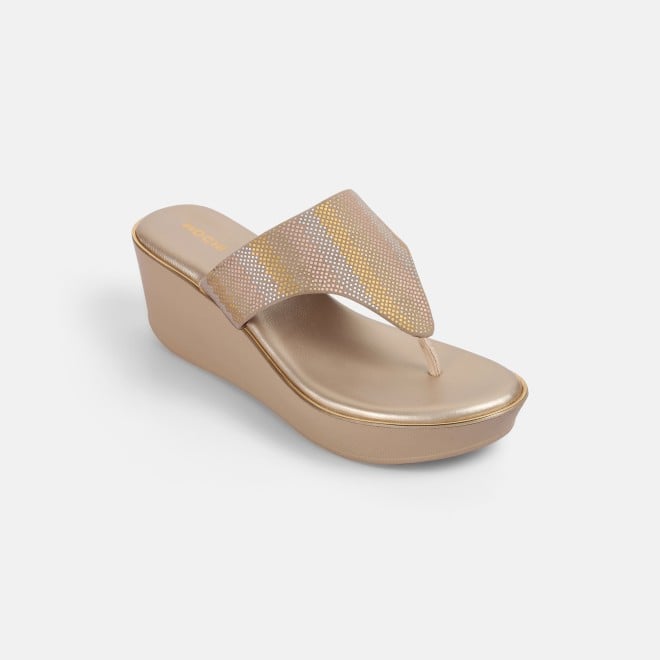 Mochi Women Gold Casual Slip Ons