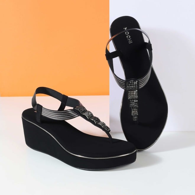 Mochi Women Black Casual Sandals