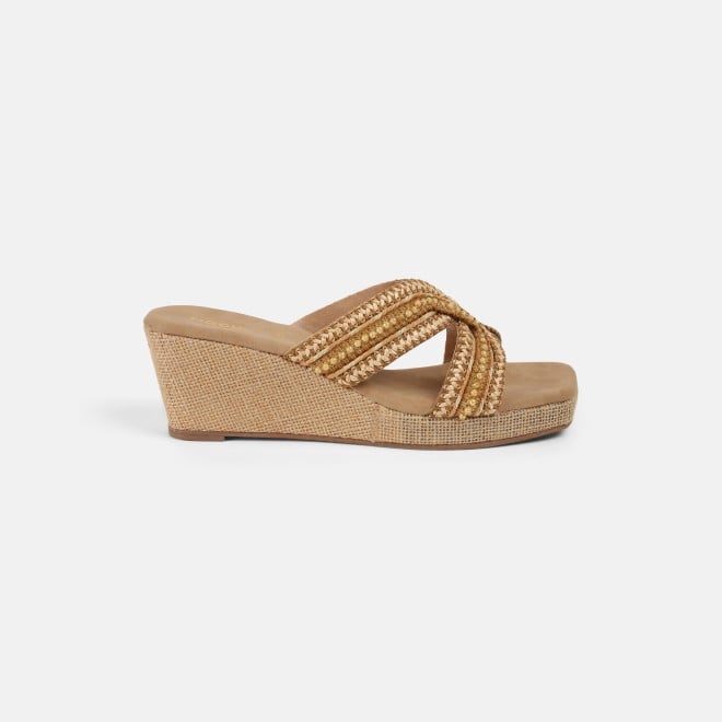 Mochi Women Beige Ethnic Slip Ons (SKU: 34-385-20-36)