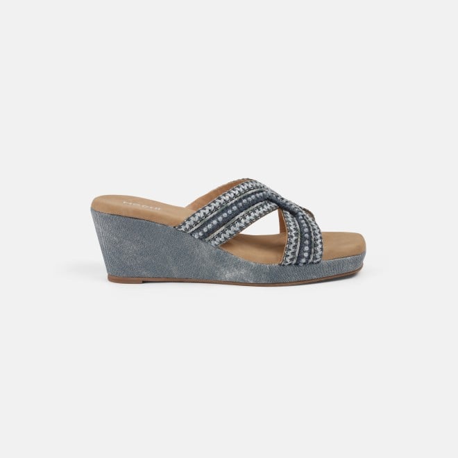 Mochi Women Blue Ethnic Slip Ons (SKU: 34-385-45-36)