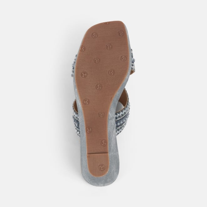 Mochi Women Blue Ethnic Slip Ons (SKU: 34-385-45-36)