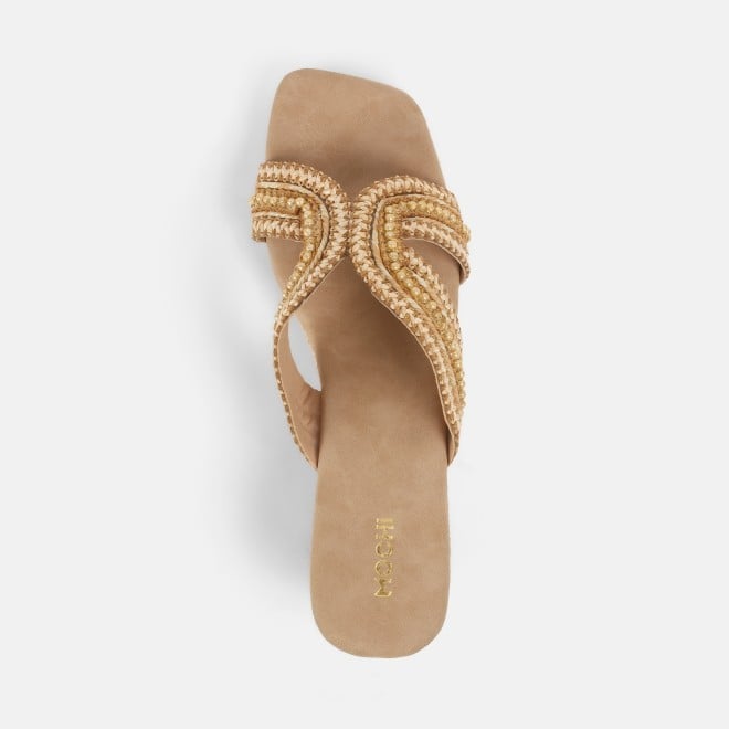 Mochi Women Beige Ethnic Slip Ons (SKU: 34-385-20-36)
