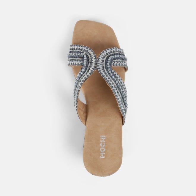Mochi Women Blue Ethnic Slip Ons (SKU: 34-385-45-36)