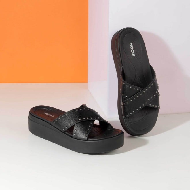 Mochi Women Black Casual Slippers
