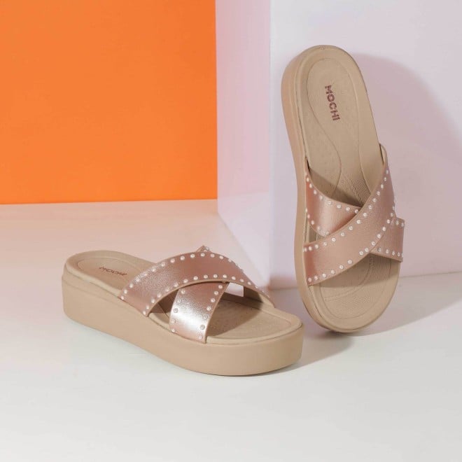 Mochi Women Rose-gold Casual Slippers