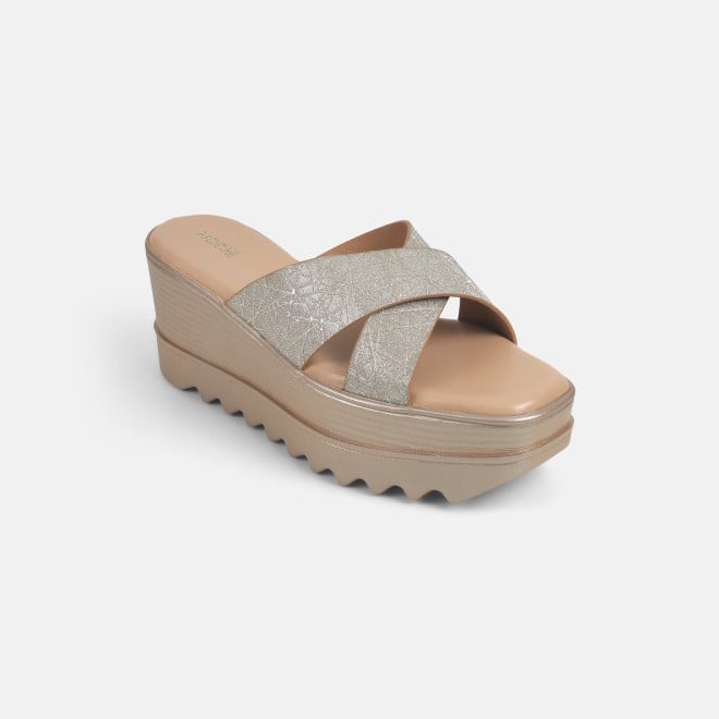 Mochi Women Gold Casual Slip Ons