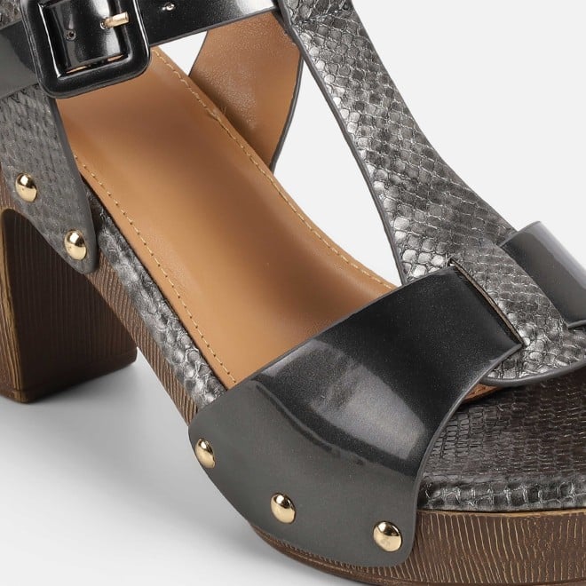 Mochi Women Gun-metal Casual Sandals (SKU: 34-413-29-36)
