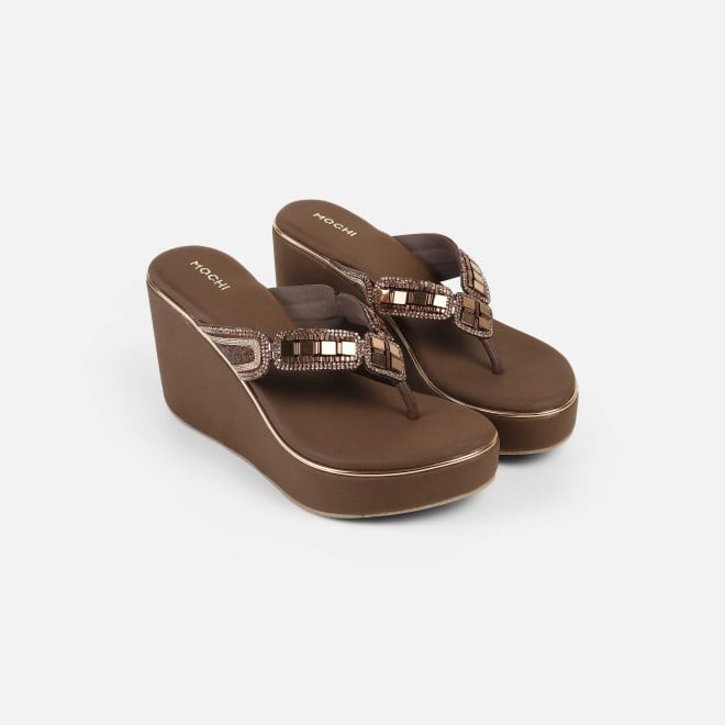 Mochi Women Brown Casual Slip Ons (SKU: 34-414-12-37)