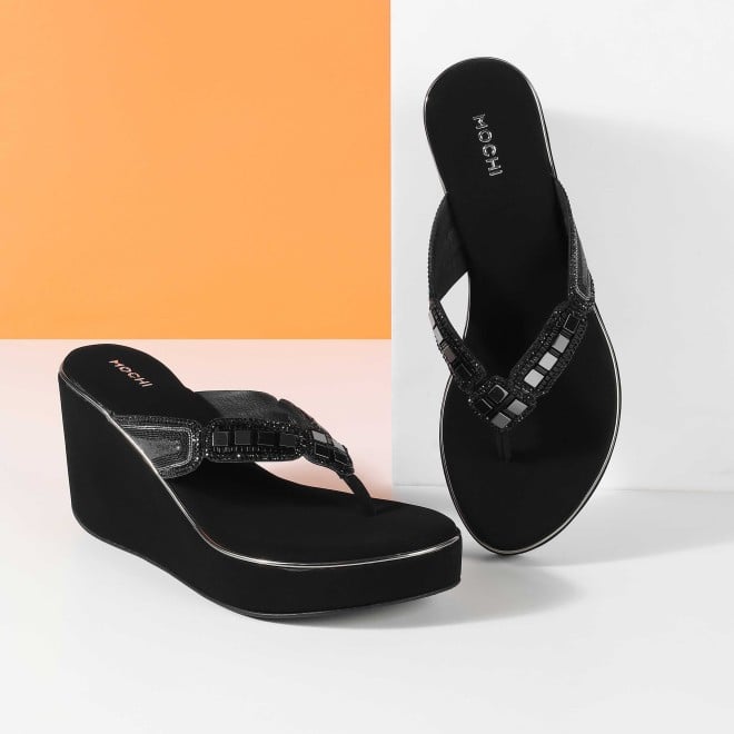 Mochi Women Black Casual Slip Ons