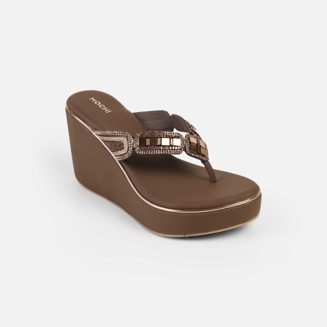 Mochi Women Brown Casual Slip Ons (SKU: 34-414-12-37)