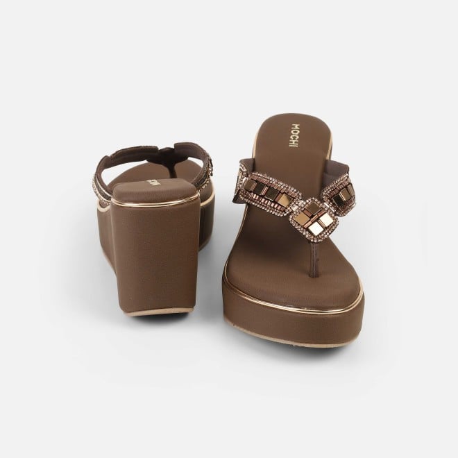 Mochi Women Brown Casual Slip Ons (SKU: 34-414-12-37)