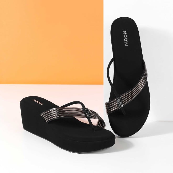 Mochi Women Black Casual Slip Ons