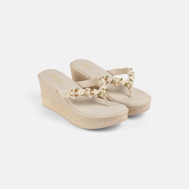 Mochi Women Beige Casual Slip Ons (SKU: 34-421-20-36)