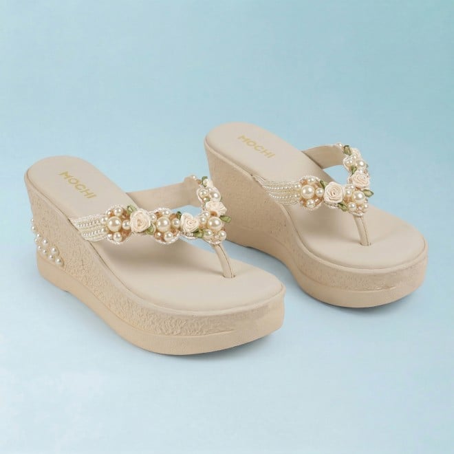 Mochi Women Beige Casual Slip Ons (SKU: 34-421-20-36)