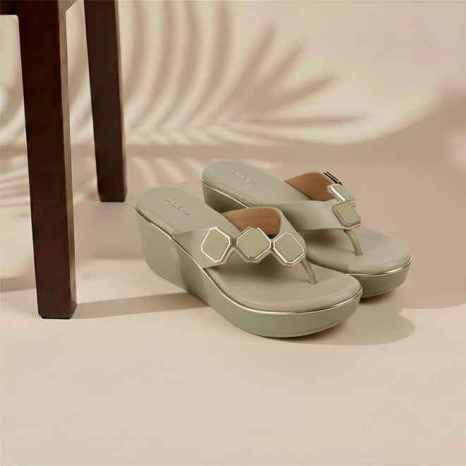 Mochi Women Green Casual Slippers