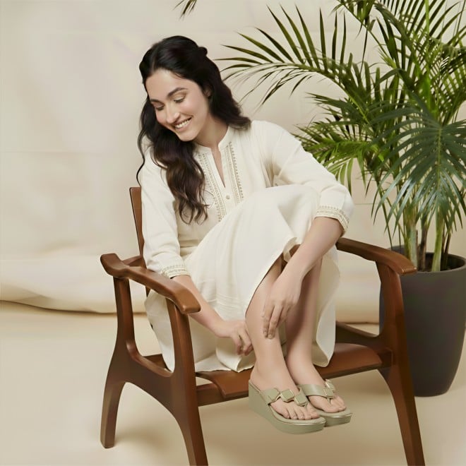 Mochi Women Green Casual Slippers (SKU: 34-425-21-36)