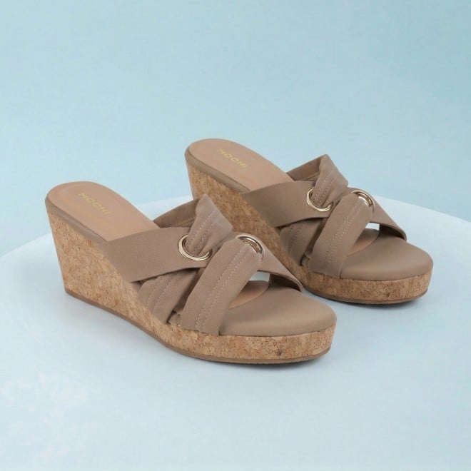 Mochi Women Beige Casual Slip Ons (SKU: 34-438-20-36)