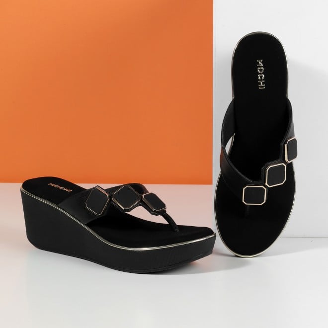 Mochi Women Black Casual Slippers