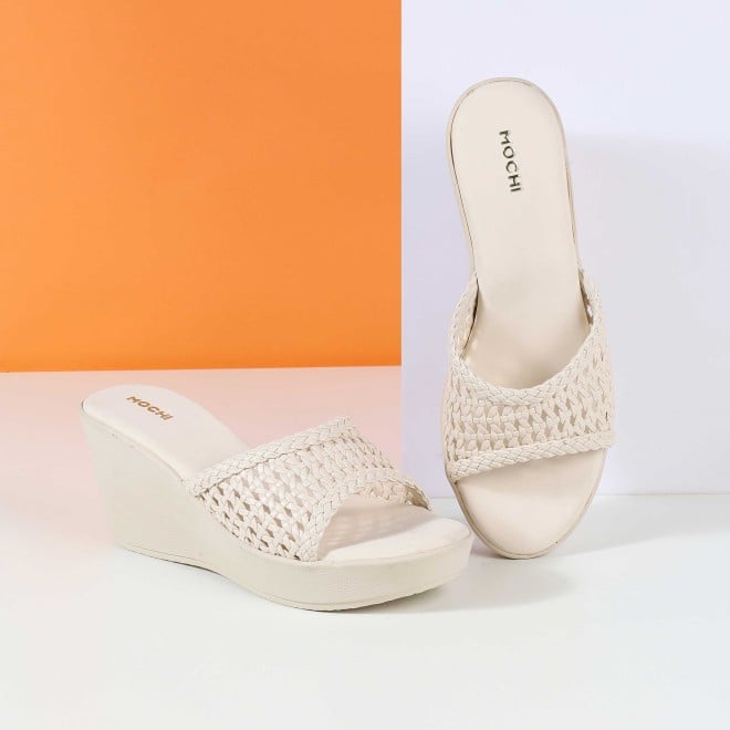 Mochi Women Off-white Casual Slip Ons