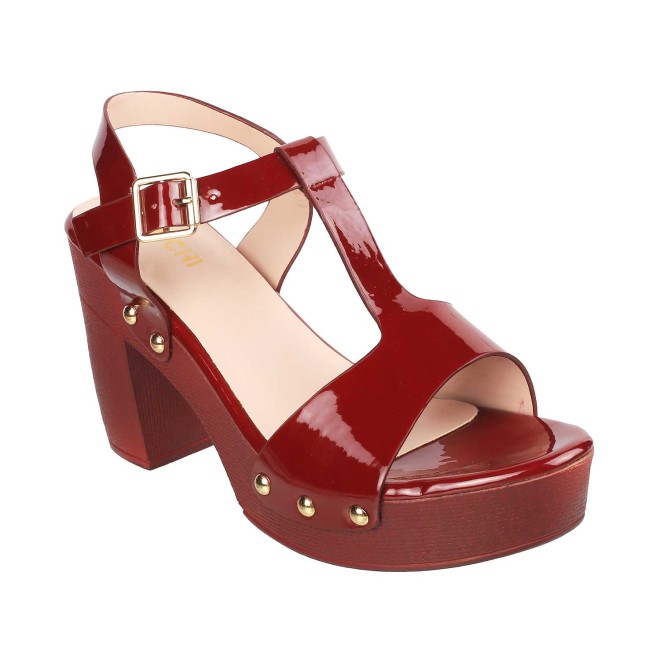 Mochi Maroon Casual Sandals for Women