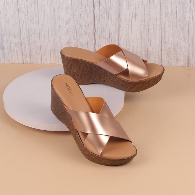 Mochi Women Rose-Gold Casual Slides