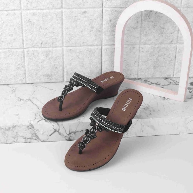 Mochi Women Black Party Slippers (SKU: 35-1226-11-37)