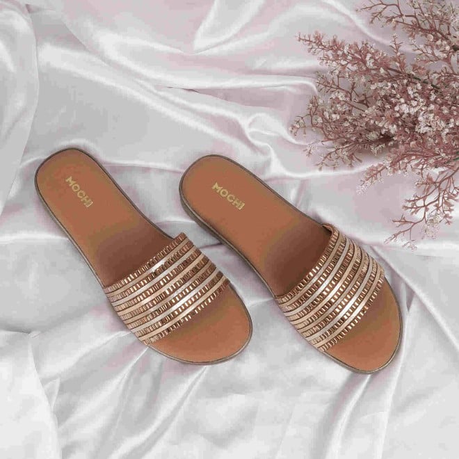 Mochi Women Antic-gold Ethnic Slides