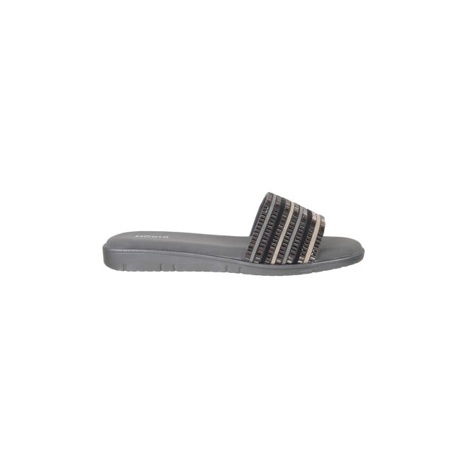 Mochi Women Gun-metal Ethnic Slides (SKU: 35-1243-29-36)