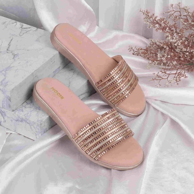 Mochi Women Rose-gold Ethnic Slides