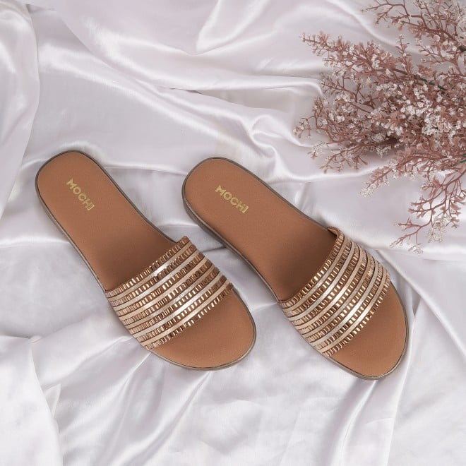 Mochi Women Antic-gold Ethnic Slides