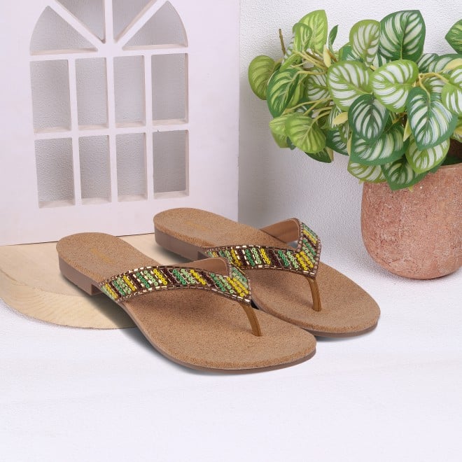 Mochi Women Antic-gold Ethnic Slippers