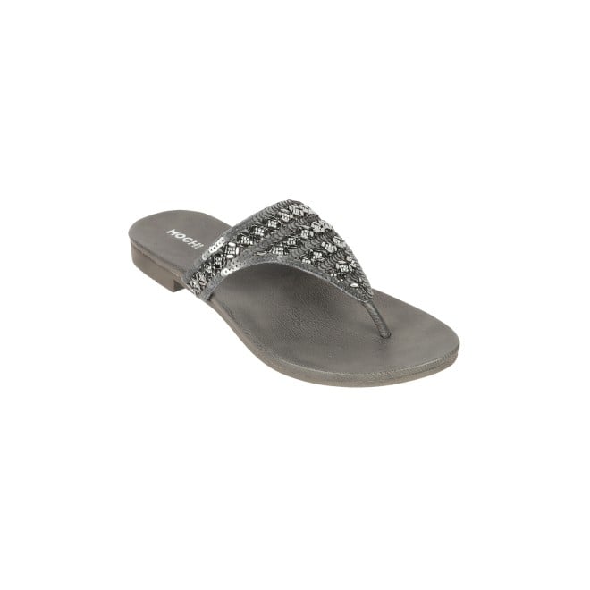 Mochi Women Gun-metal Ethnic Slippers (SKU: 35-1247-29-36)