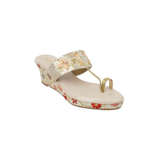 Mochi Women Gold Ethnic Slippers (SKU: 35-1265-15-36)