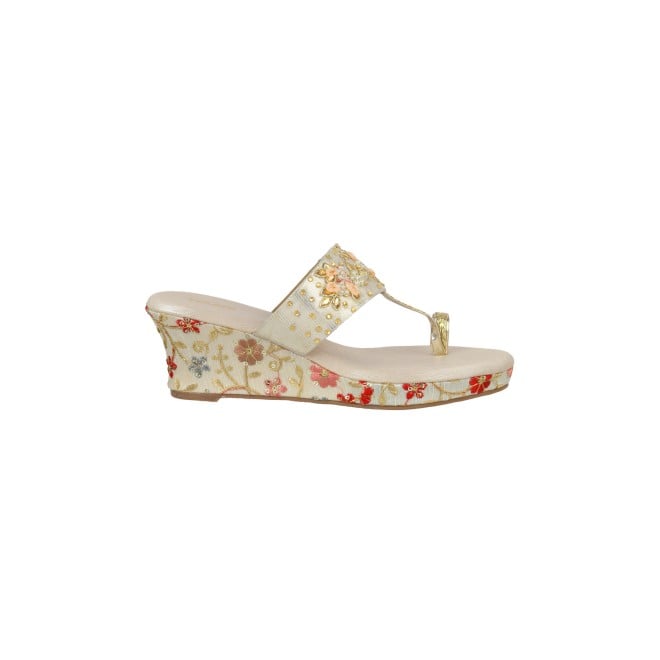 Mochi Women Gold Ethnic Slippers (SKU: 35-1265-15-39)
