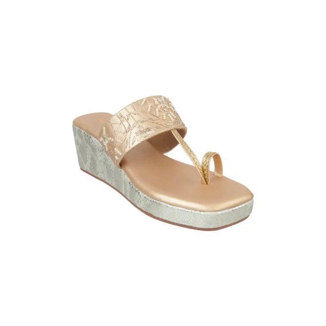 Mochi Women Gold Party Slip Ons (SKU: 35-1278-15-36)