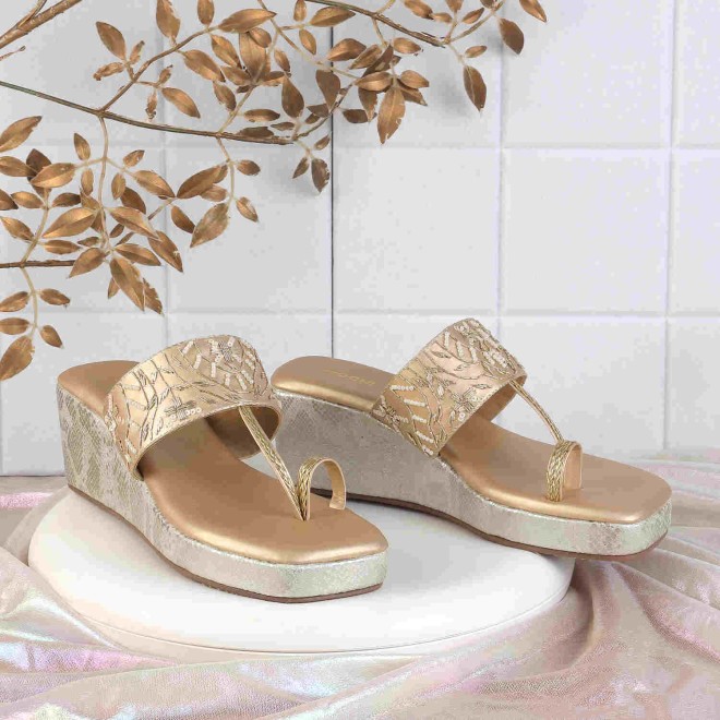 Mochi Women Gold Party Slip Ons (SKU: 35-1278-15-37)