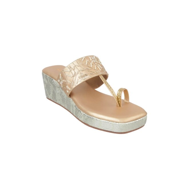 Mochi Women Gold Party Slip Ons (SKU: 35-1278-15-37)