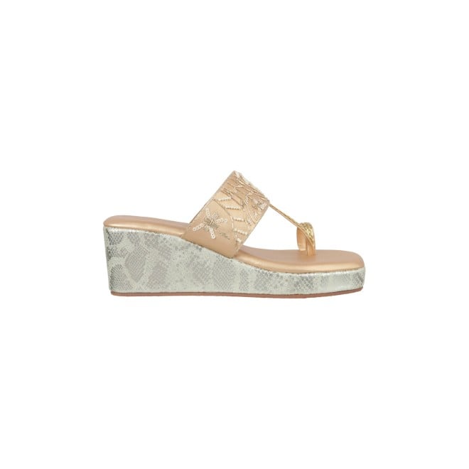 Mochi Women Gold Party Slip Ons (SKU: 35-1278-15-37)