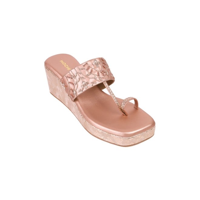 Mochi Women Rose-Gold Ethnic Slip Ons